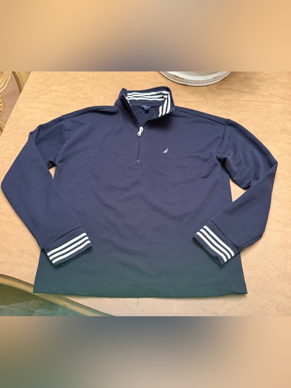 Nautica Navy Pullover Quarter-Zip with White Stripe Trim/Medium